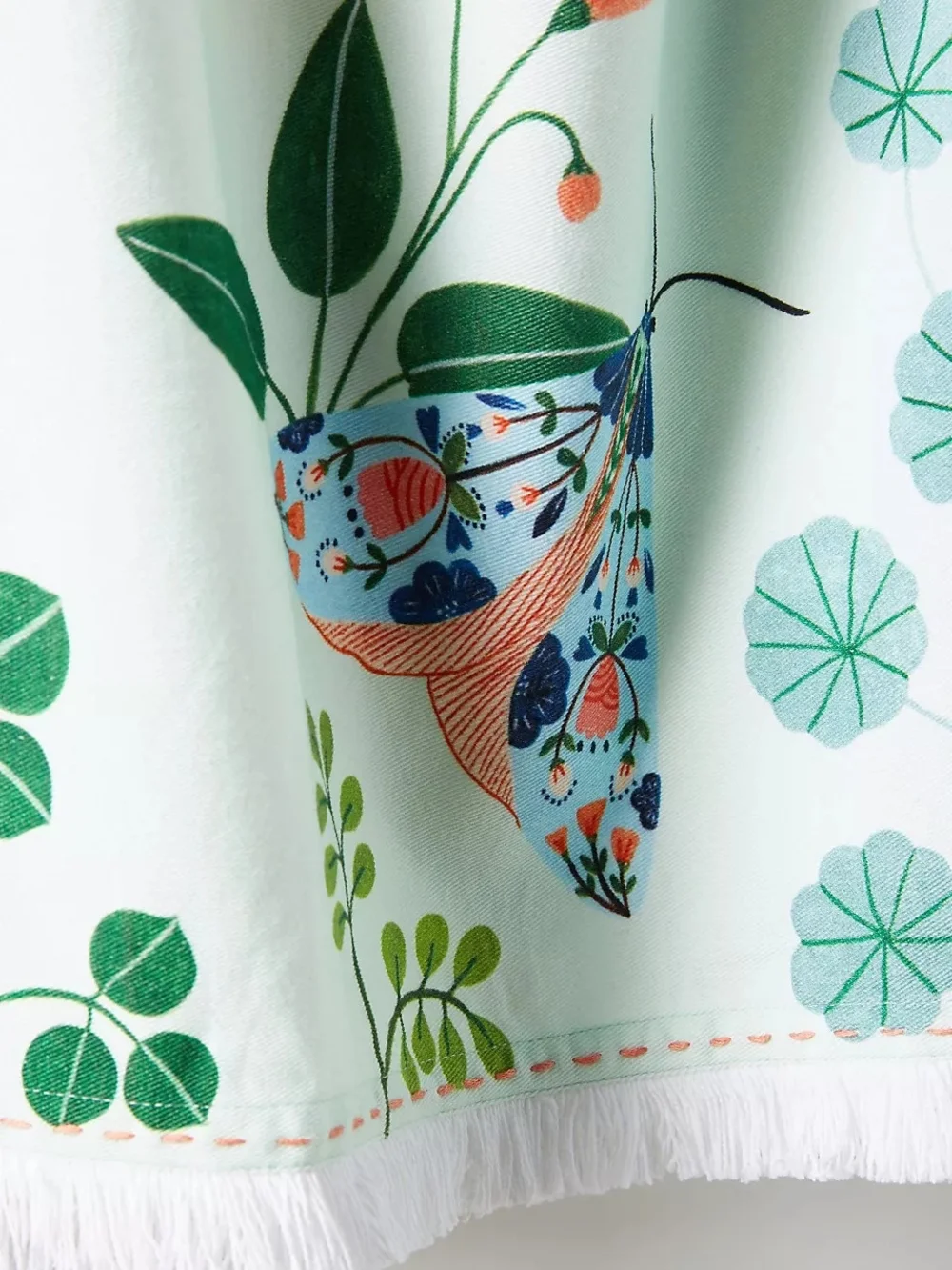 NWT Anthropologie Flora Waycott Botanical Garden Insects Mint Green Dish Towel